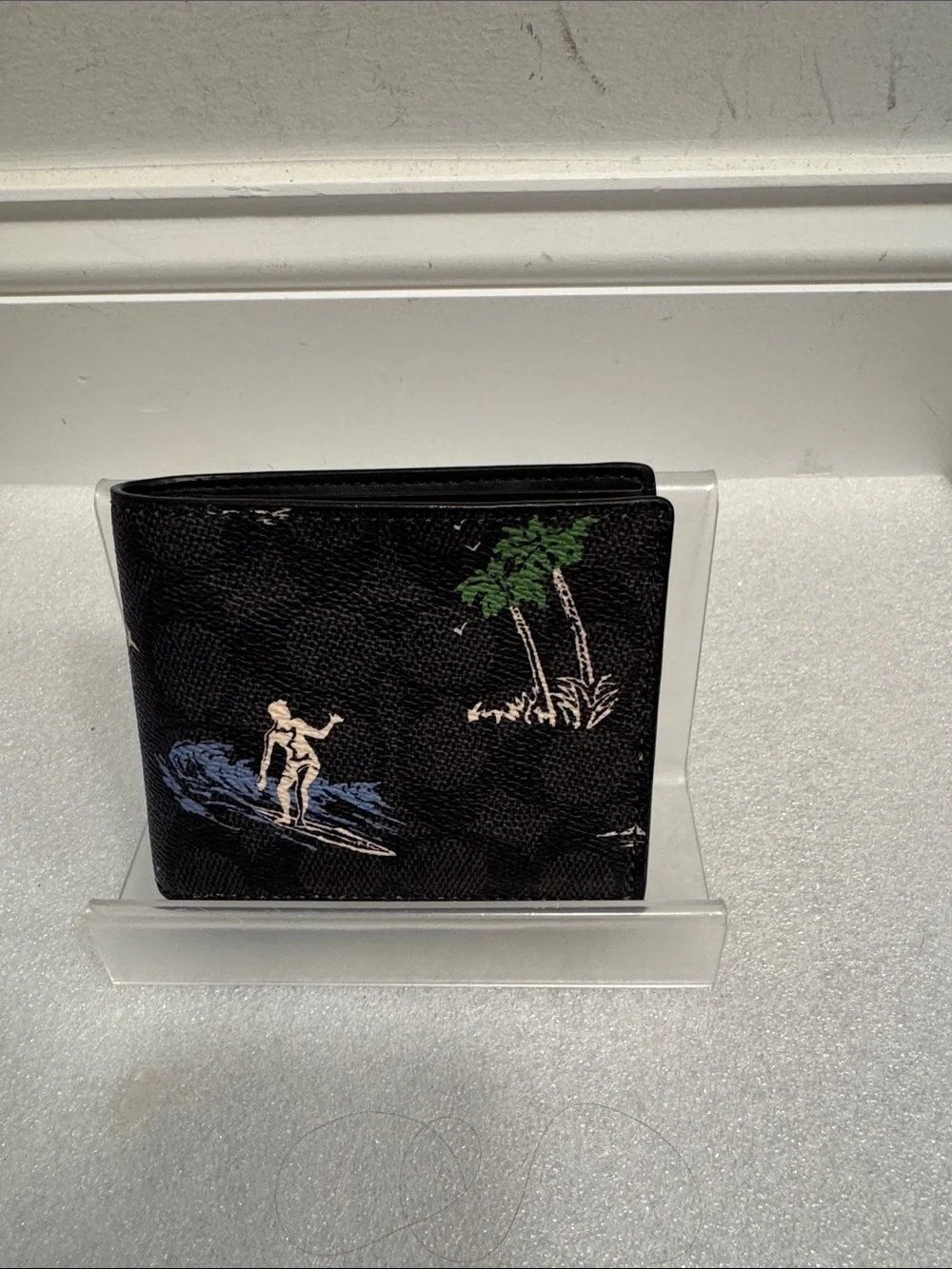 Coach mens 3 in 1 bifold wallet with surf palm tree print